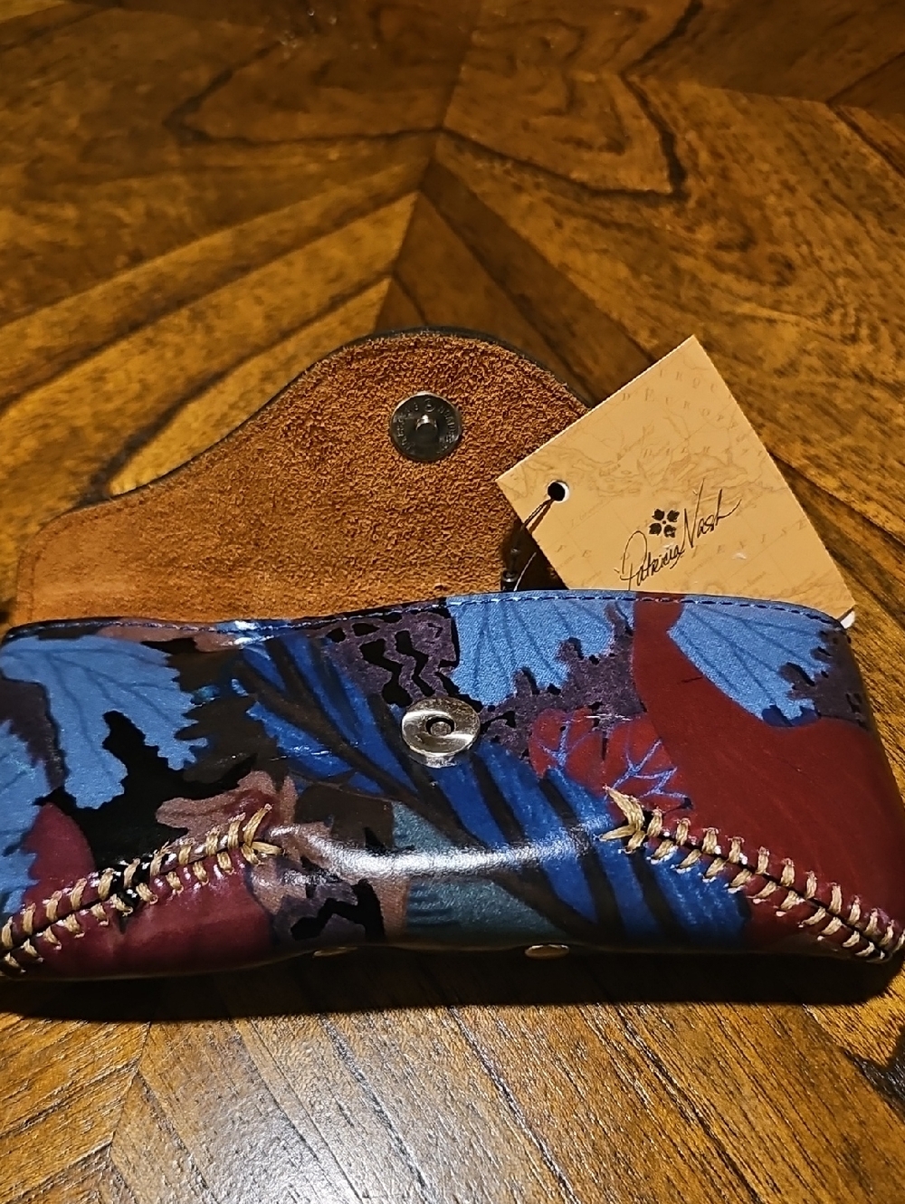 Patricia Nash Floral Leather Glasses Case in Blue, Brown, Burgundy - Picture 4 of 6